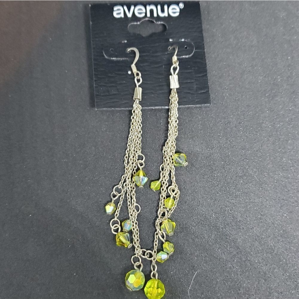 NWT Avenue Silver Tone & Green Dangling Earrings